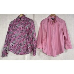 Ralph Lauren Women's Sz Med. M L Lot of 2 Pink Button Up Shirts Paisley Stripe